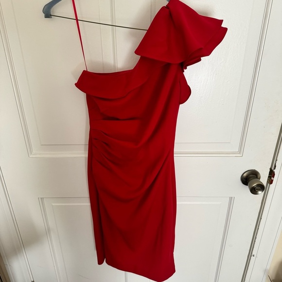 Carmen Marc Valvo Dresses & Skirts - Elegant Red One-Shoulder Dress